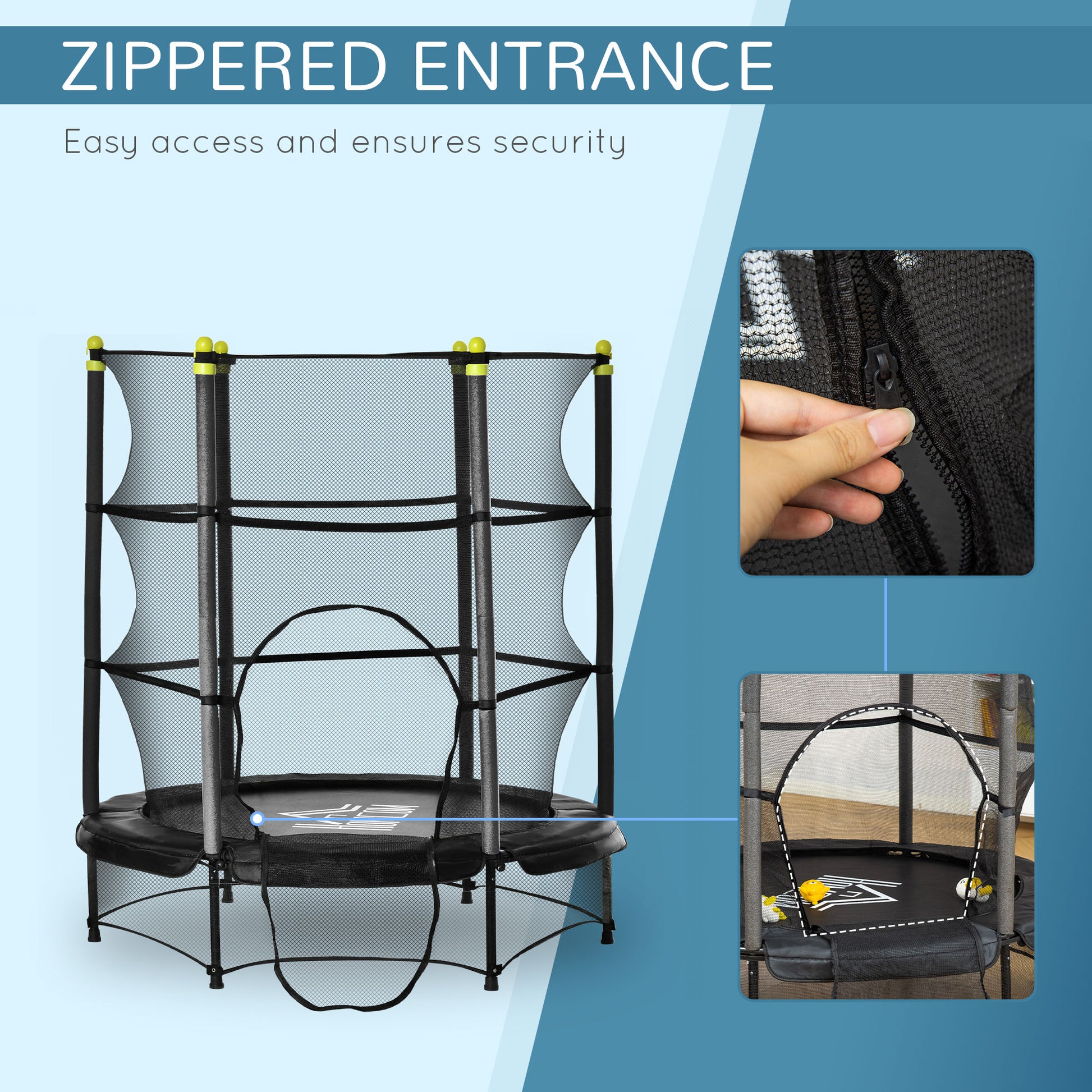 HOMCOM 5.2FT Kids Trampoline with Safety Enclosure, Indoor Outdoor Toddler Trampoline for Ages 3-10 Years, Black