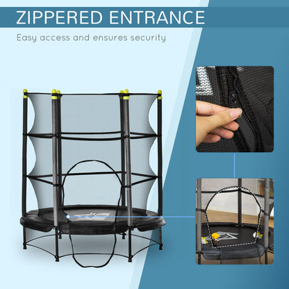 HOMCOM 5.2FT Kids Trampoline with Safety Enclosure, Indoor Outdoor Toddler Trampoline for Ages 3-10 Years, Black