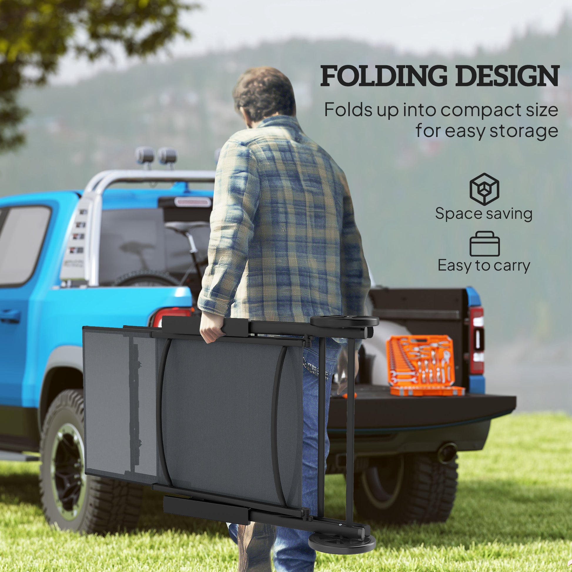 Outsunny Folding Sun Lounger with Wheels, 5-Position Adjustable Garden Chaise Lounge Sunbed with Armrests, Metal Frame Outdoor Portable Reclining Chair for Beach, Porch, Grey