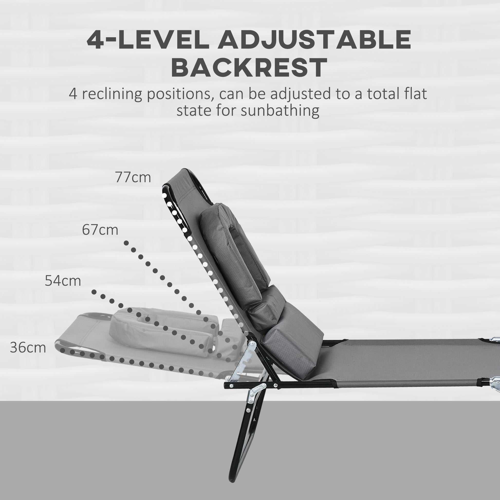 Outsunny Outdoor Folding Sun Lounger Set of 2 with Face Hole, 4 Level Adjustable Backrest Reclining Garden Lounger, Garden Recliner Sunbed with 600 D Oxford Cloth Seat and Pillow for Beach, Dark Grey