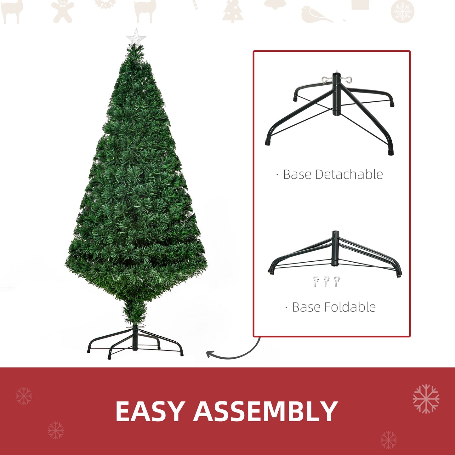 HOMCOM 5FT Green Fiber Optic Xmas Tree Pre-Lit Fibre Optic Artificial Christmas Tree Multi-Colour