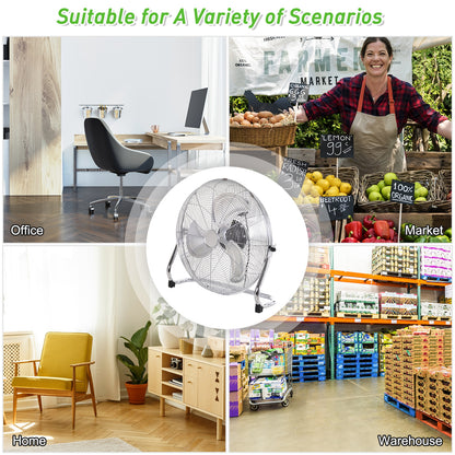 HOMCOM 20" Chrome Metal Floor Standing Fan with Tilting, High Velocity, 3 Speed, Portable Gym Fan for Home Office, Silver