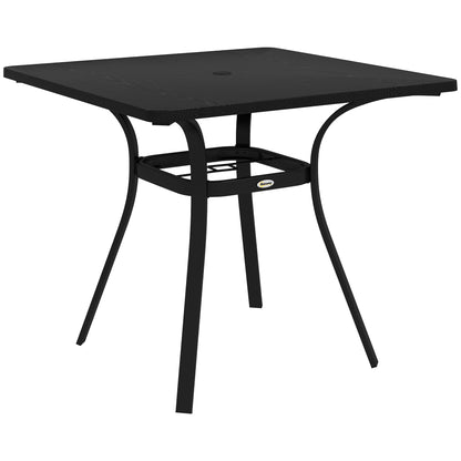 Outsunny Four-Seater Steel Garden Table, with ?40mm Parasol Hole - Black