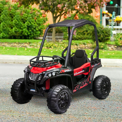 HOMCOM 12V Battery-powered Kids Electric Ride On Car Off-road UTV Toy 3-6 km/h with High Roof Parental Remote Control Lights MP3 Suspension Wheels Red