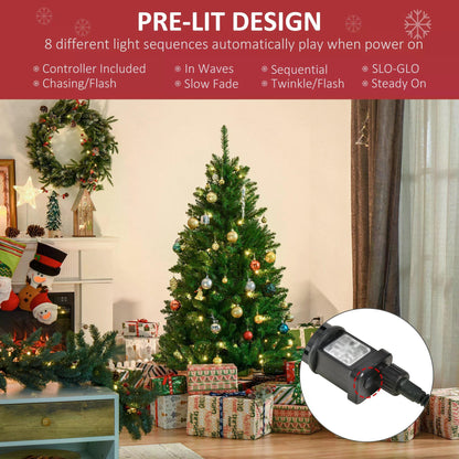 HOMCOM 5ft Prelit Christmas Tree Artificial Tree Warm White LED Light Holiday Home Xmas Decoration, Green