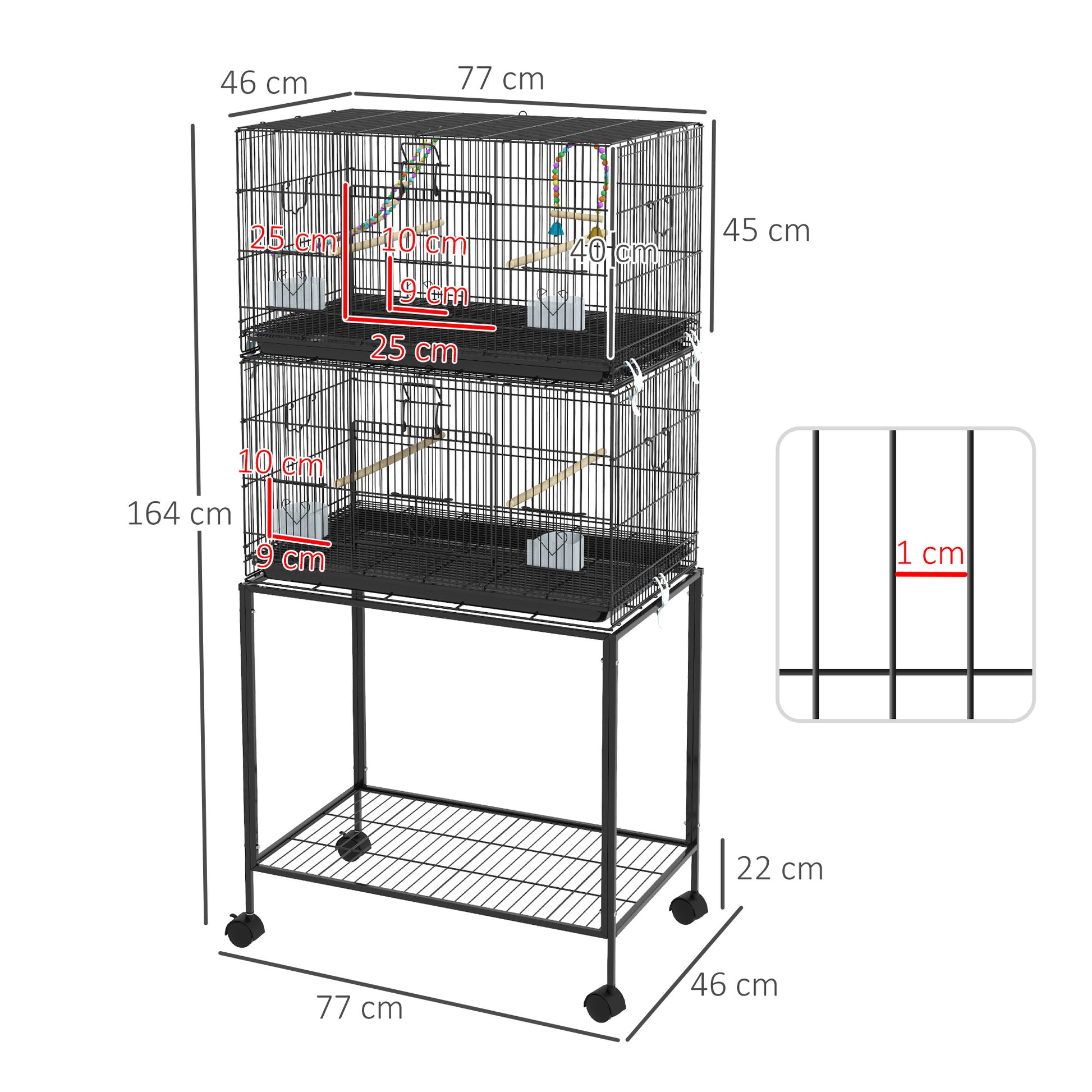 PawHut Two-Tier Bird Cage on Wheels, with Stand, for Small Birds
