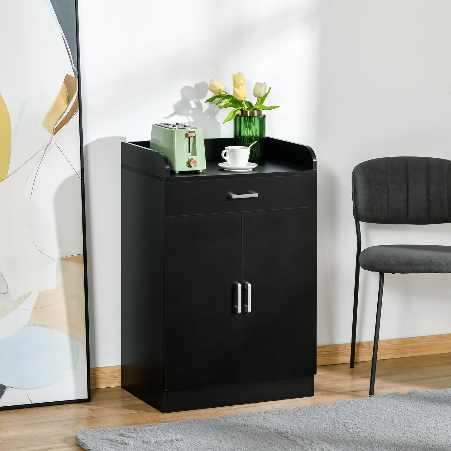 HOMCOM Modern Storage Cabinet, Small Floor Cupboard with Drawer and Adjustable Shelf for Kitchen, Living Room, Bedroom, Hallway, Black