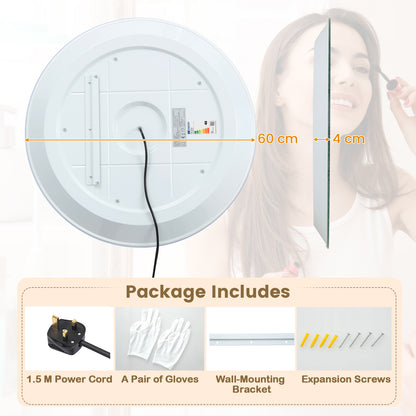 Wall-Mounted Vanity Makeup Mirror with 3-Color Dimmable Lights Touch Switch