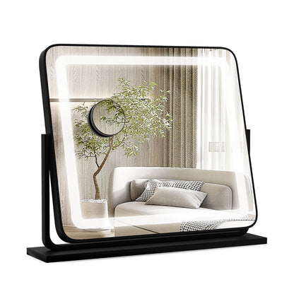 LED Lighted Mirror with Adjustable Brightness and 3 Color Modes-Black