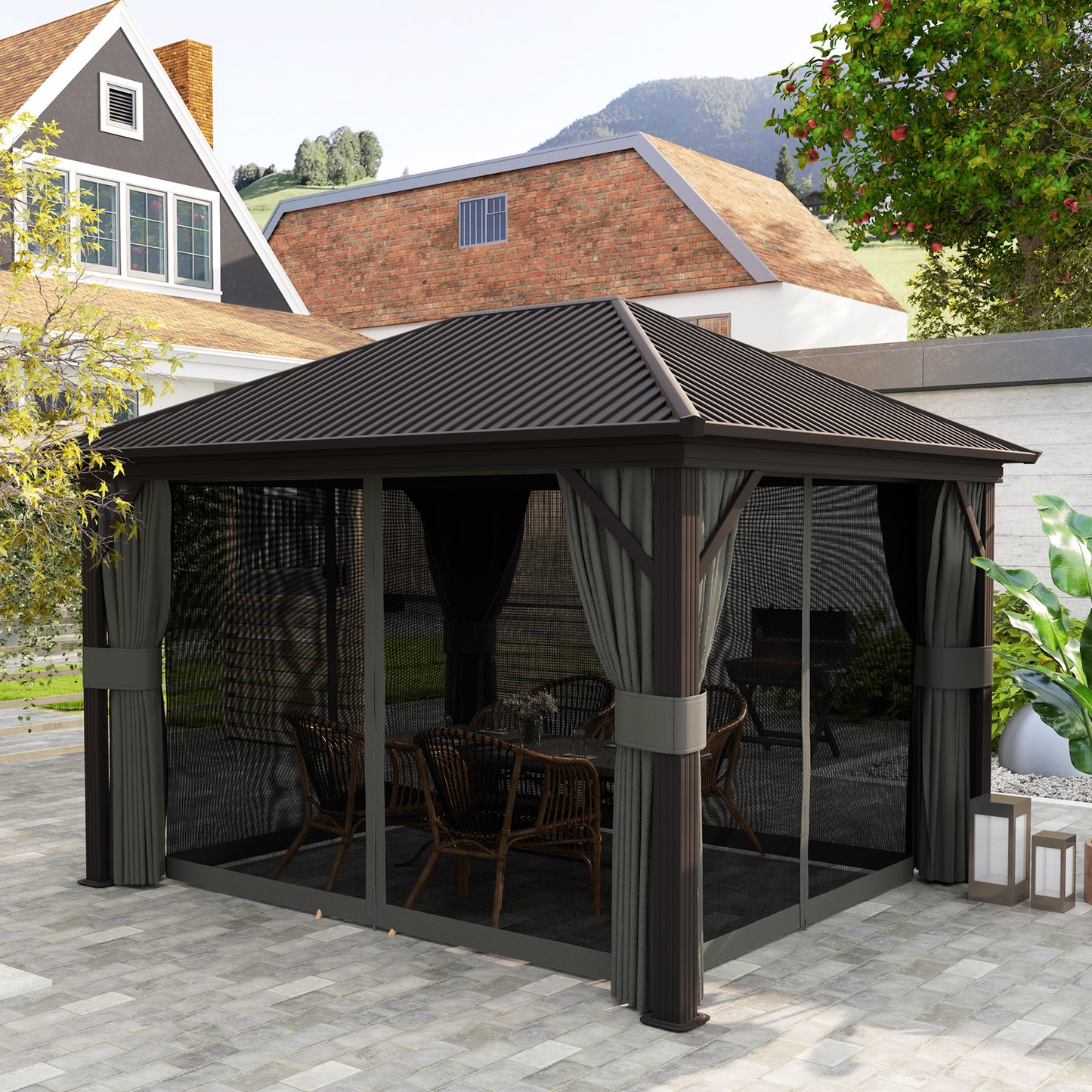 Outsunny 3.6 x 3 m Aluminium Hardtop Gazebo, with Accessories - Dark Grey