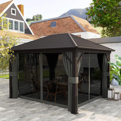Outsunny 3.6 x 3 m Aluminium Hardtop Gazebo, with Accessories - Dark Grey