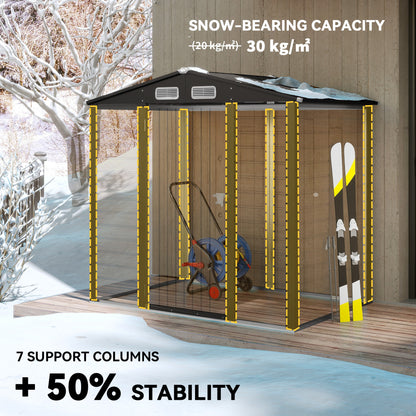 Outsunny 4 x 6ft Galvanised Steel Garden Shed, with Lock and Gloves - Oak