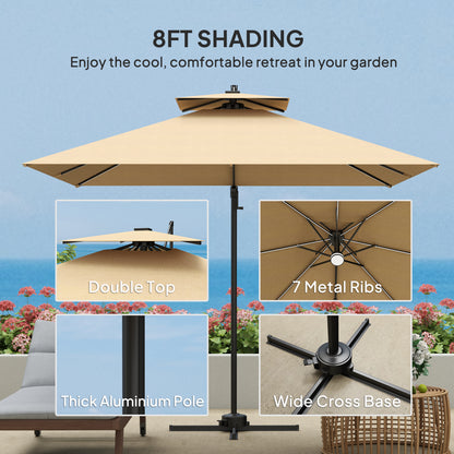 Outsunny 2.5m Cantilever Parasol with Solar Powered LED Lights, 360° Rotation, Tilt Adjustment, Crank Handle, Khaki