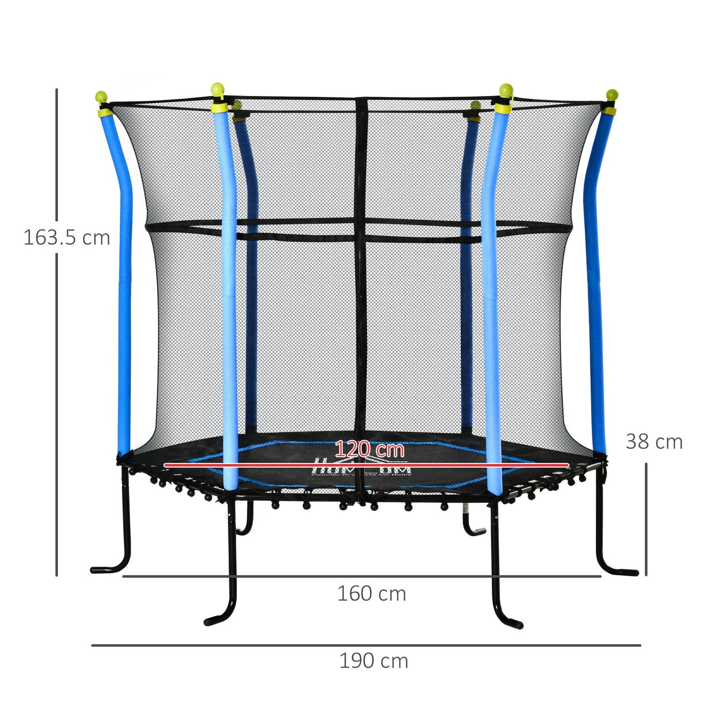 HOMCOM 5.2FT / 63 Inch Kids Trampoline With Enclosure Net Mini Indoor Outdoor Trampolines for Child Toddler Age 3 - 10 Years Blue
