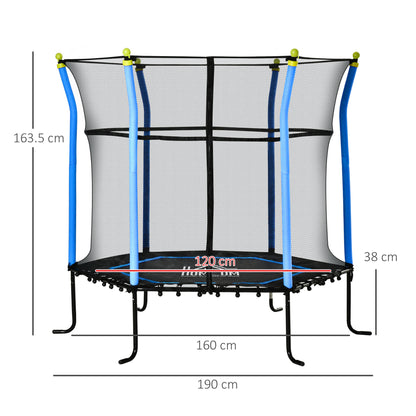 HOMCOM 5.2FT / 63 Inch Kids Trampoline With Enclosure Net Mini Indoor Outdoor Trampolines for Child Toddler Age 3 - 10 Years Blue