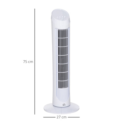 HOMCOM 30" Oscillating Tower Fan 3 Speed Mode Ultra Slim Indoor Air Refresher Cooling Machine Noise Reduction - White