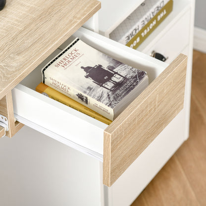 HOMCOM Compact Small Computer PC Table with Keyboard Tray Drawer Study Office Working Gaming Writing Desk, Oak Colour