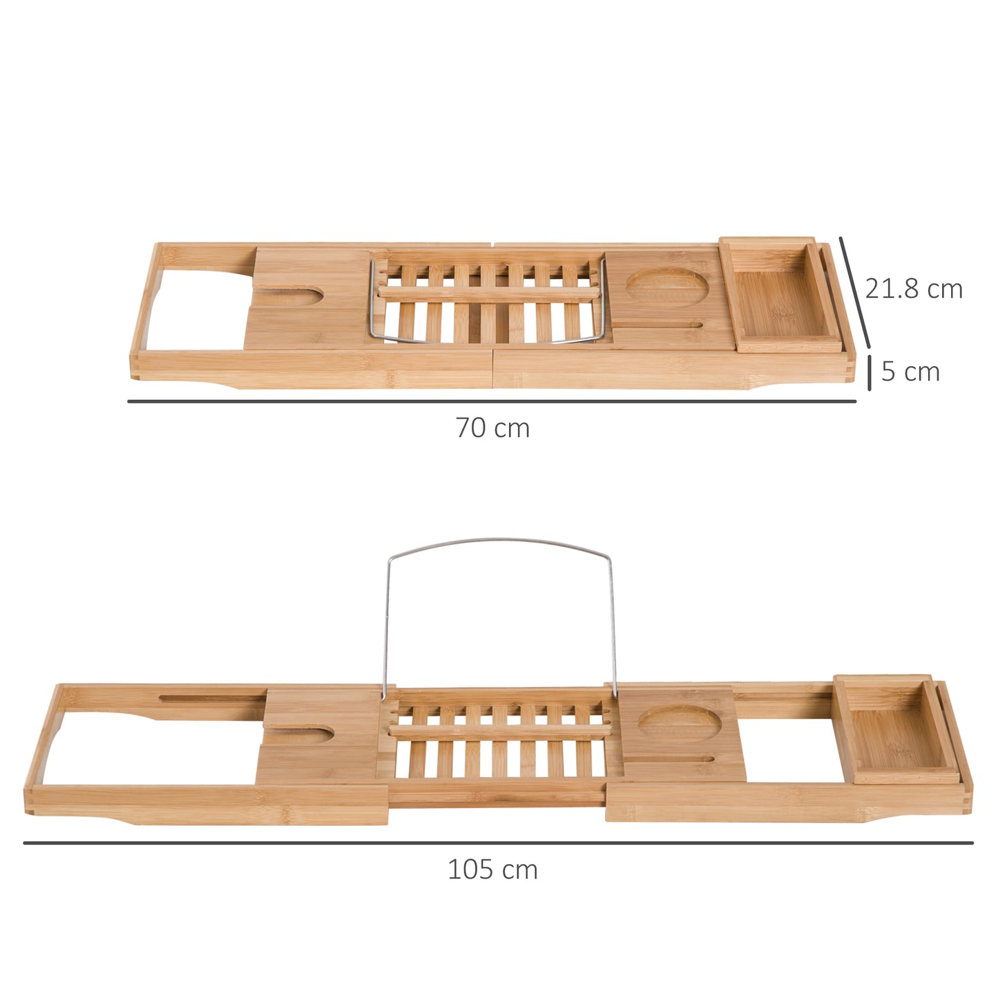HOMCOM Extendable Bamboo Bathtub Shelf Rack Bath Caddy Tray Bathroom Storage, Set of 2