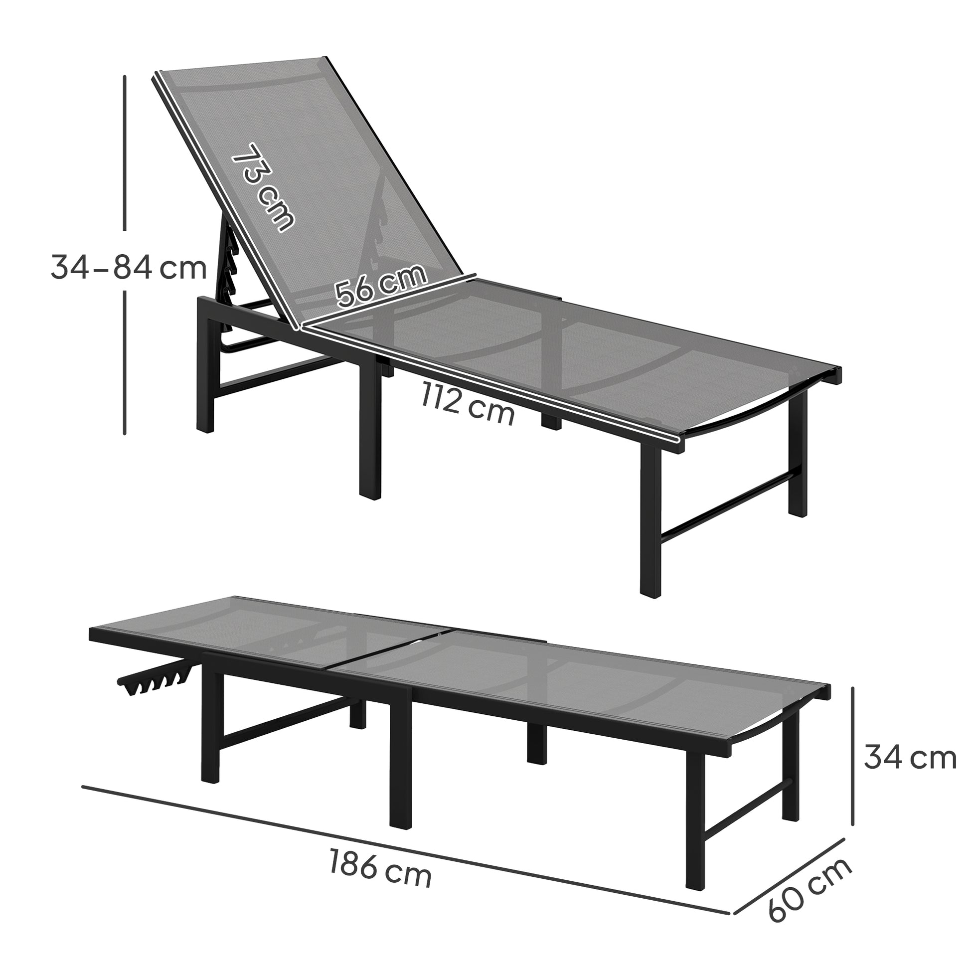 Outsunny Reclining Sun Lounger - Grey