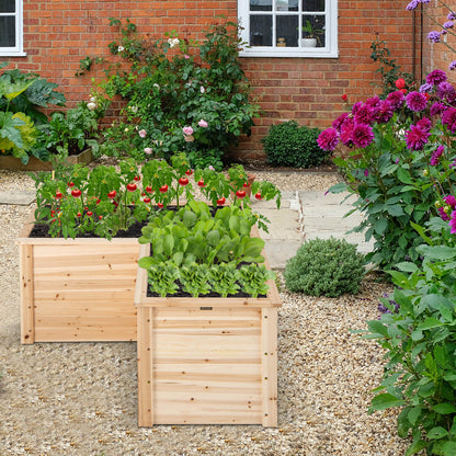L-Shaped Fir Wood Raised Garden Bed with Open Bottom-Natural