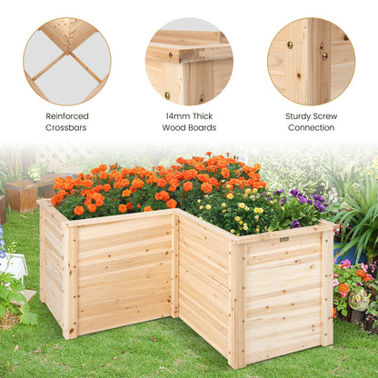 L-Shaped Fir Wood Raised Garden Bed with Open Bottom-Natural