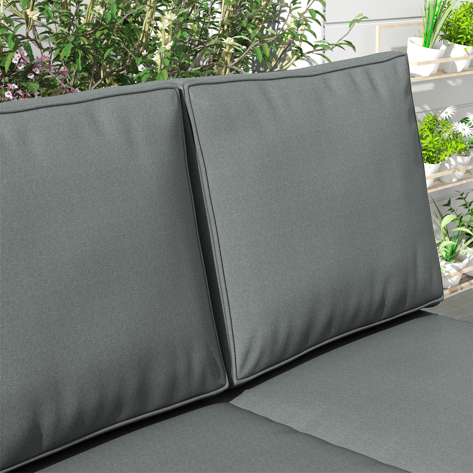 Outsunny 2 Seater Back and Seat Cushion Pillows Replacement, Patio Chair Cushions Set for Indoor Outdoor, Charcoal Grey