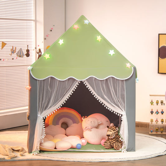 Large Kids Play House with Washable Mat and Star Lights-Green
