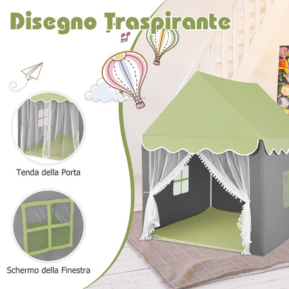 Large Kids Play House with Washable Mat and Star Lights-Green