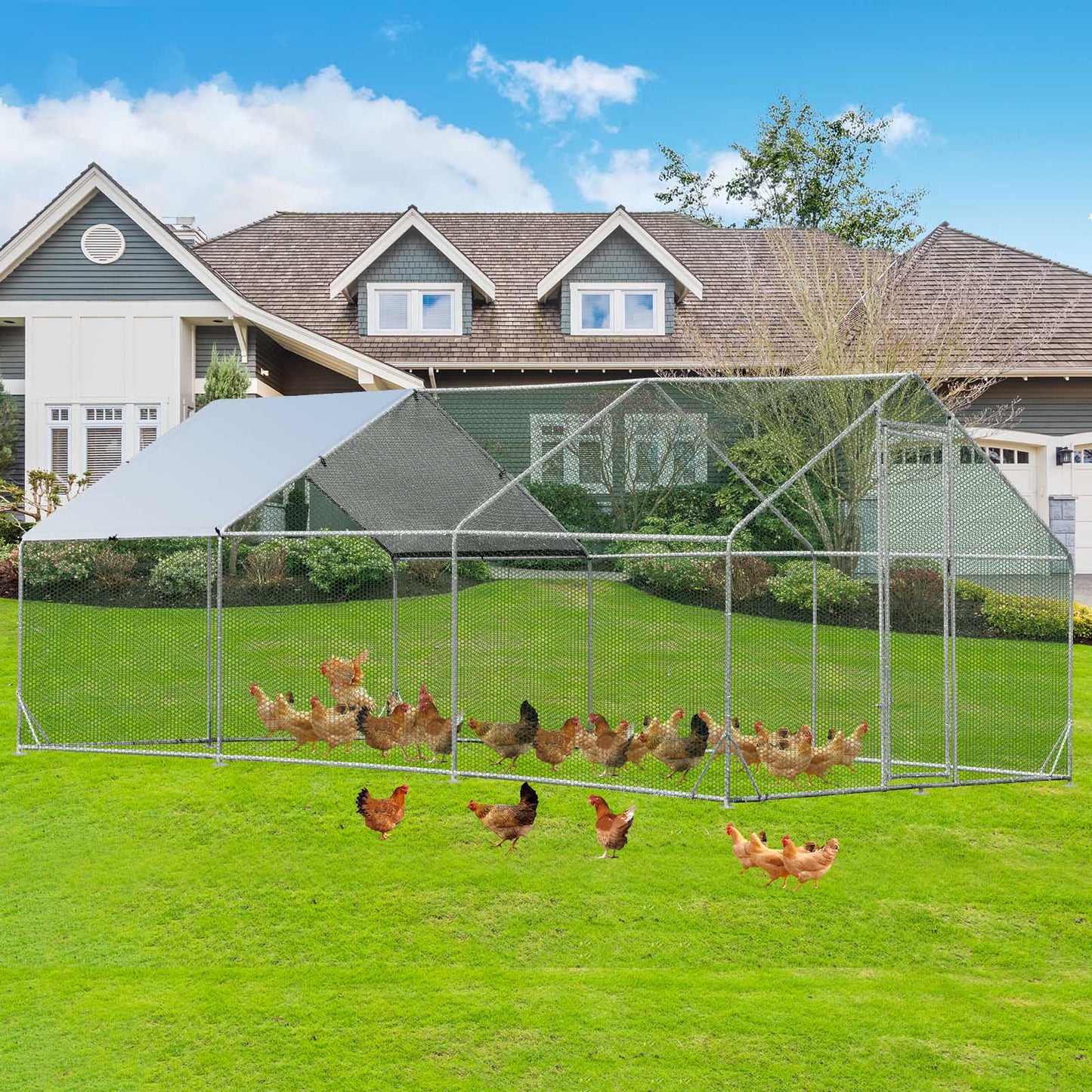 Large Spire-Shaped Chicken Coop with Sun-Protective Cover-600 cm x 300 cm x 195 cm