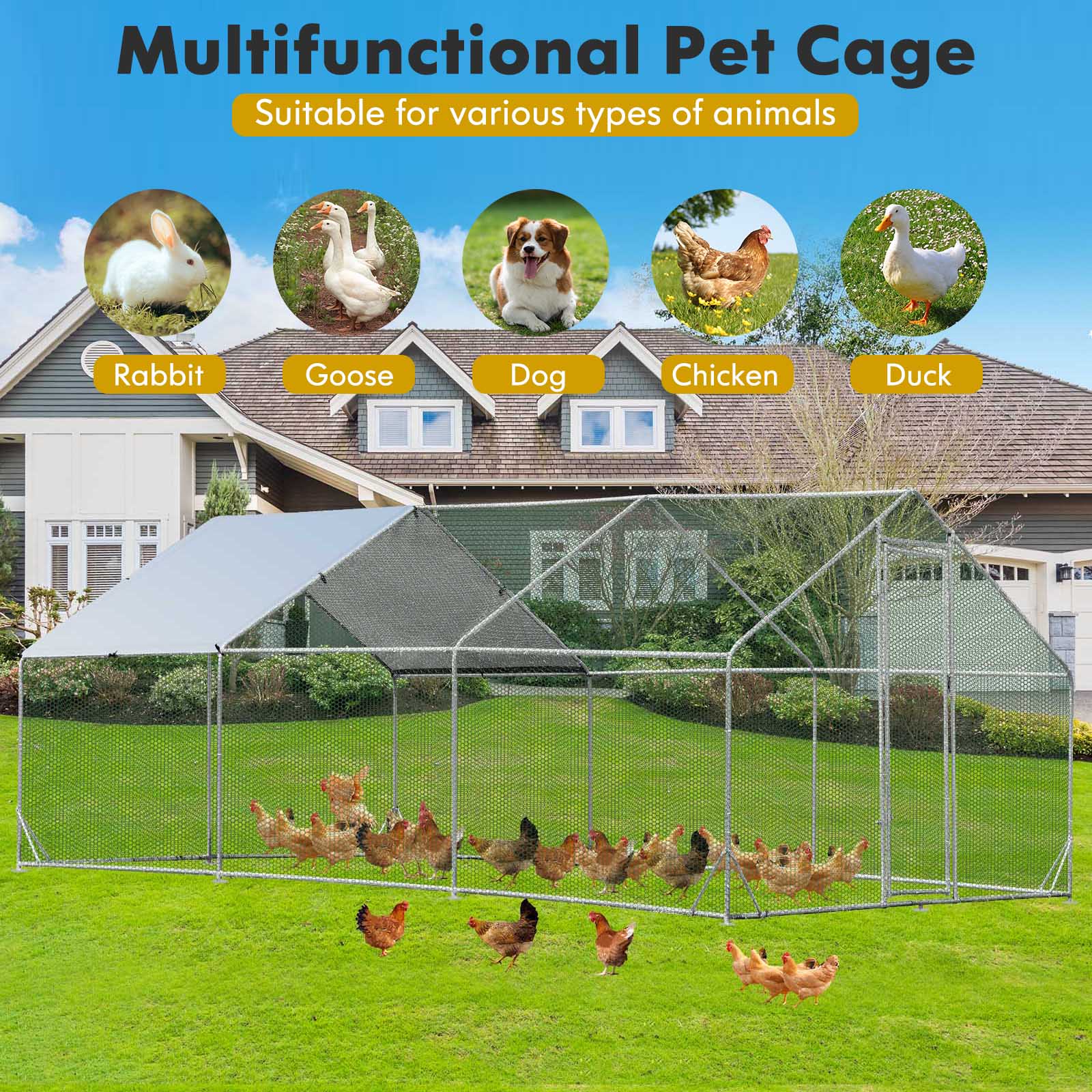 Large Spire-Shaped Chicken Coop with Sun-Protective Cover-600 cm x 300 cm x 195 cm