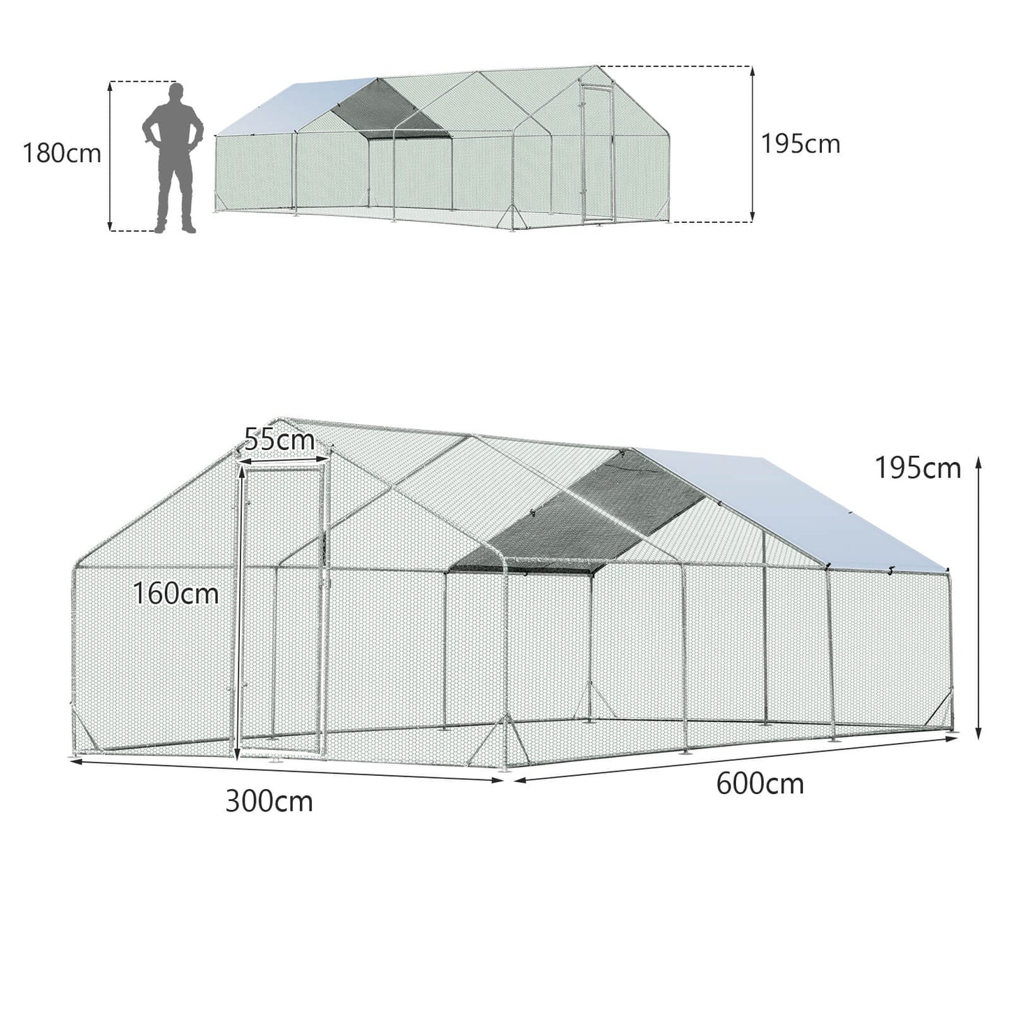 Large Spire-Shaped Chicken Coop with Sun-Protective Cover-600 cm x 300 cm x 195 cm