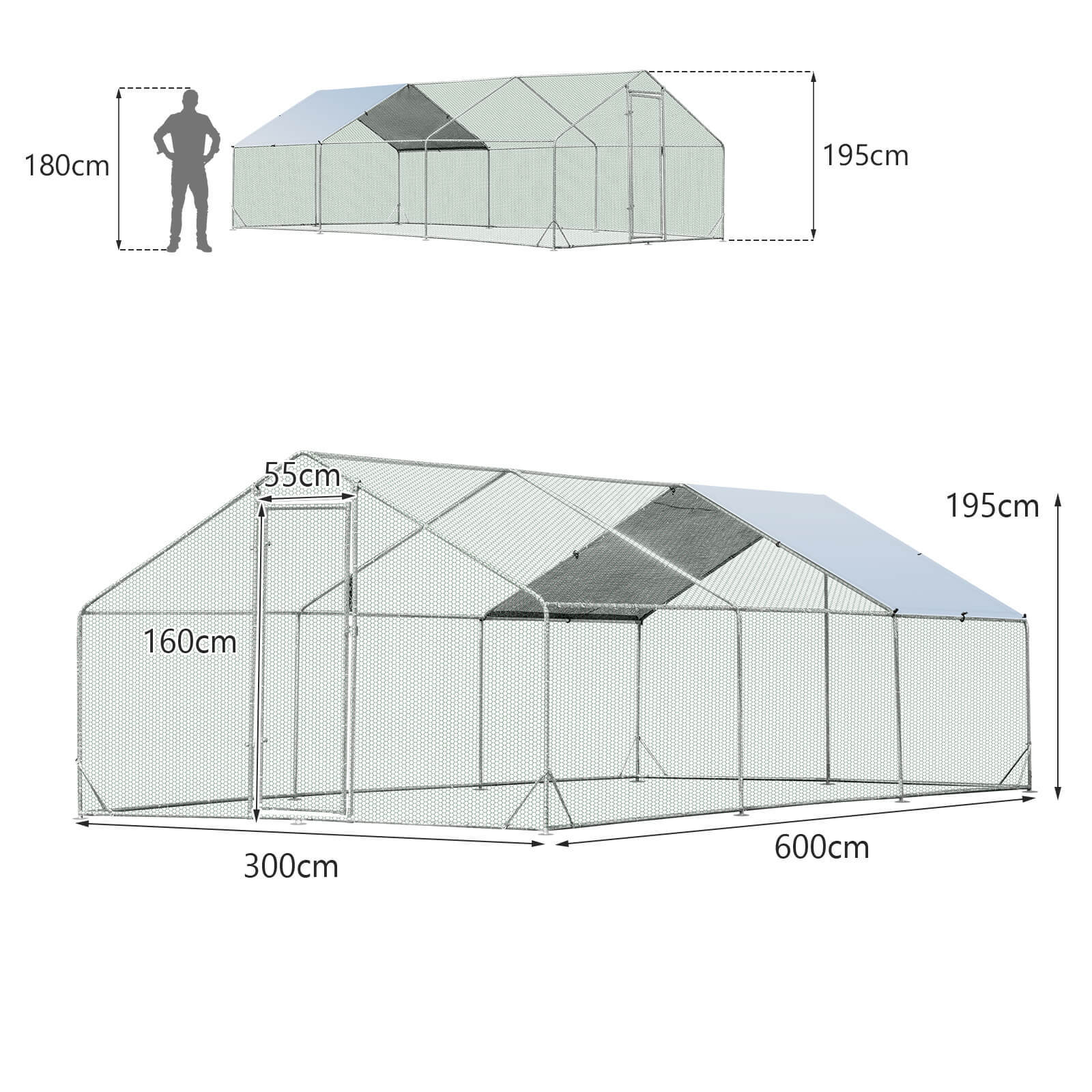 Large Spire-Shaped Chicken Coop with Sun-Protective Cover-600 cm x 300 cm x 195 cm