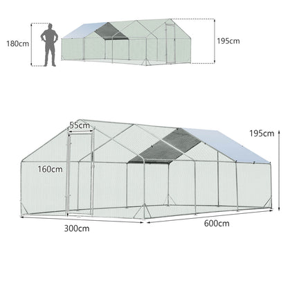 Large Spire-Shaped Chicken Coop with Sun-Protective Cover-600 cm x 300 cm x 195 cm
