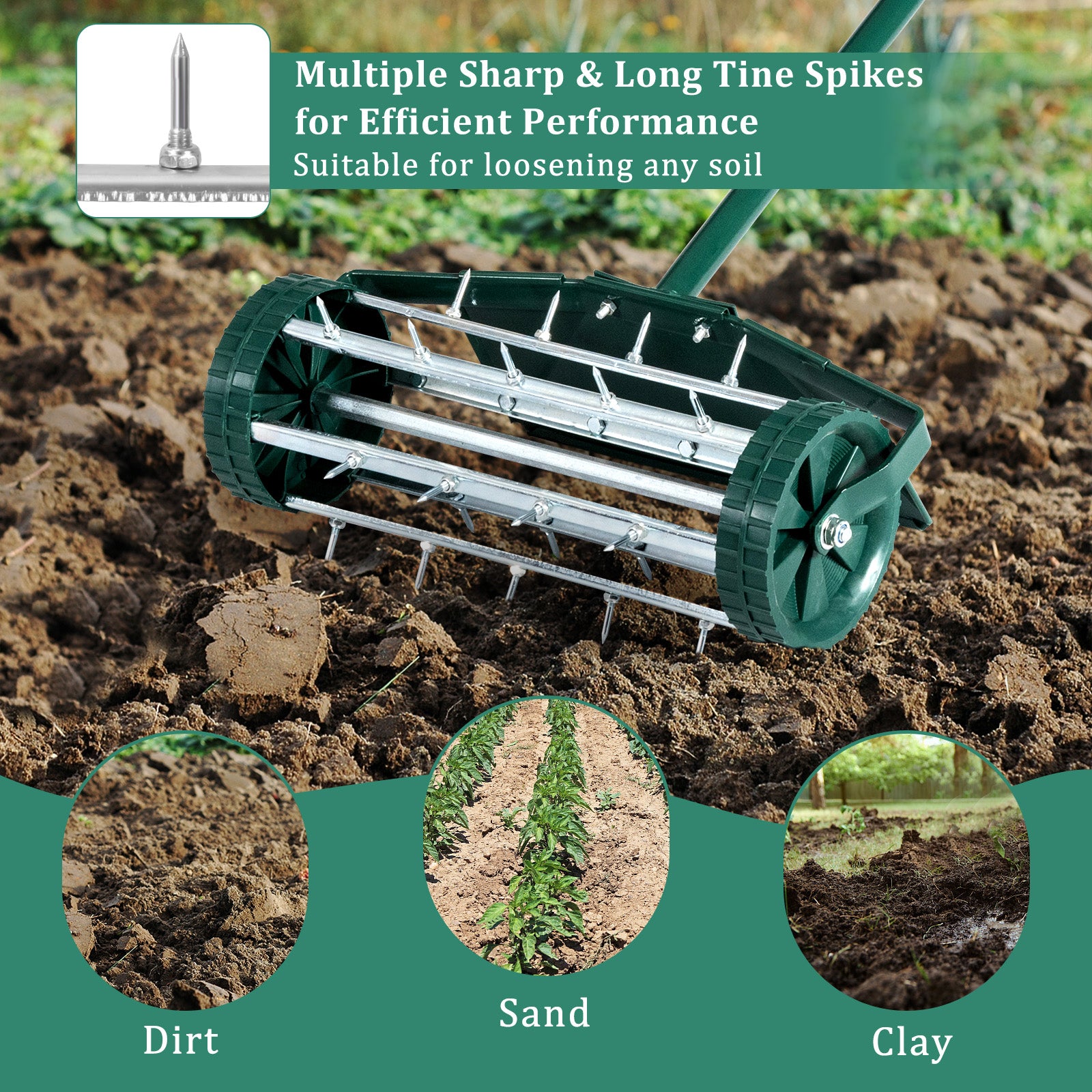 Lawn Spike Aerators Manual Grass Roller with Protective Fender