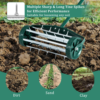 Lawn Spike Aerators Manual Grass Roller with Protective Fender