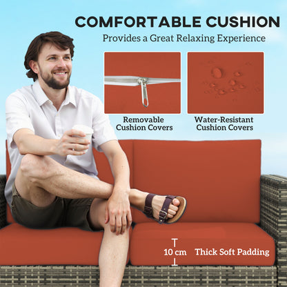 Outsunny Rattan Sofa, 2 Seater Garden Furniture with Soft Padded Cushion and Armrests, Wicker Garden Loveseat for Patio, Grey