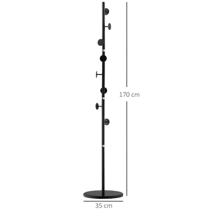 HOMCOM Coat Rack Free Standing Hall Tree with 8 Round Disc Hooks for Clothes, Hats,Purses, Steel Entryway Coat Stand with Marble Base, Black
