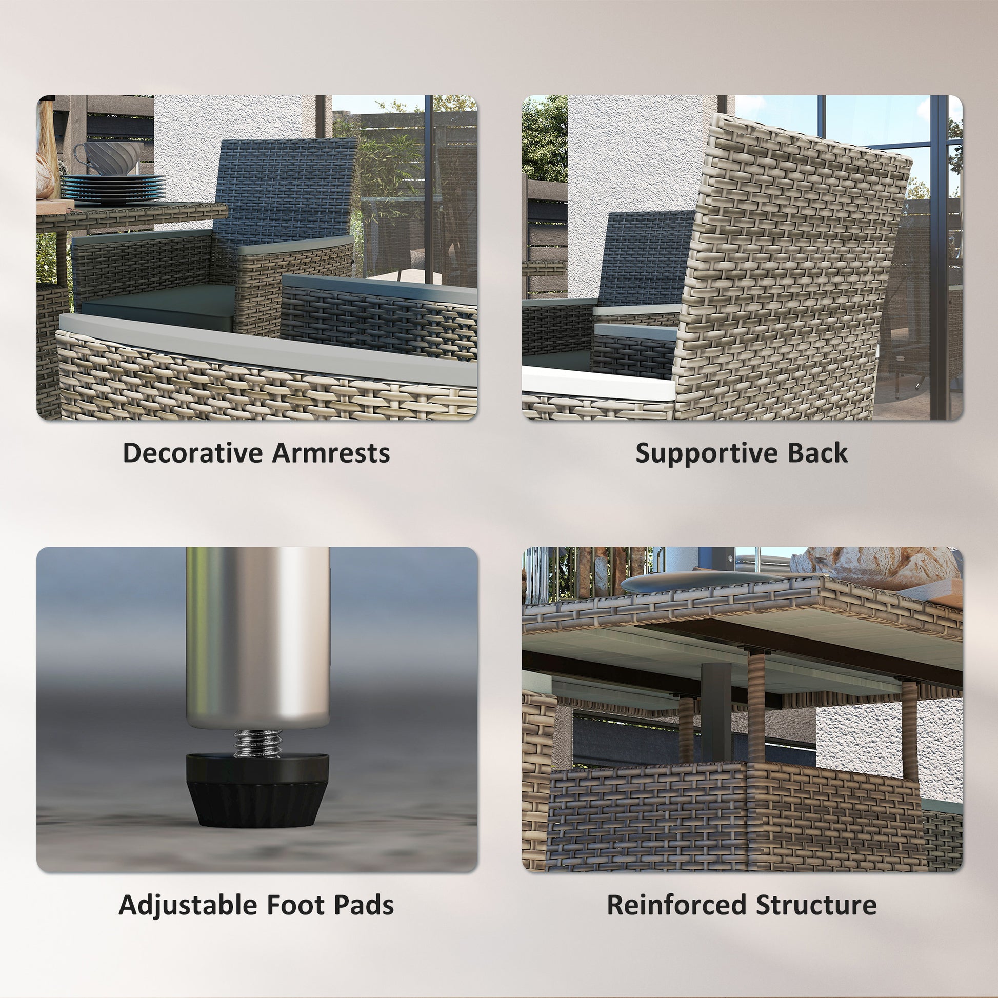 Outsunny Five-Piece Rattan Set, with Wood-Top Table - Grey