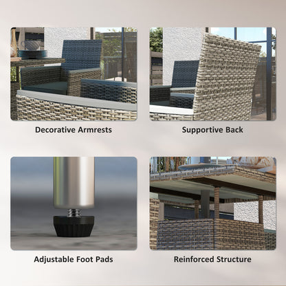 Outsunny Five-Piece Rattan Set, with Wood-Top Table - Grey