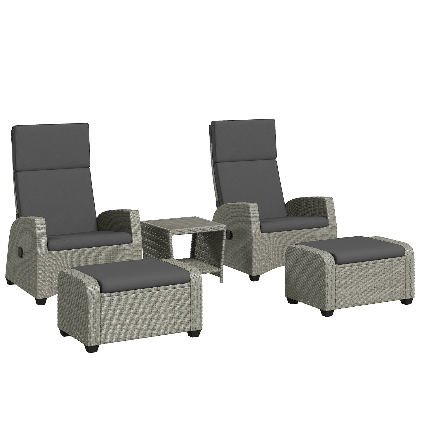 Outsunny 5-Piece Rattan Garden Furniture Set with Cushions - Charcoal Grey