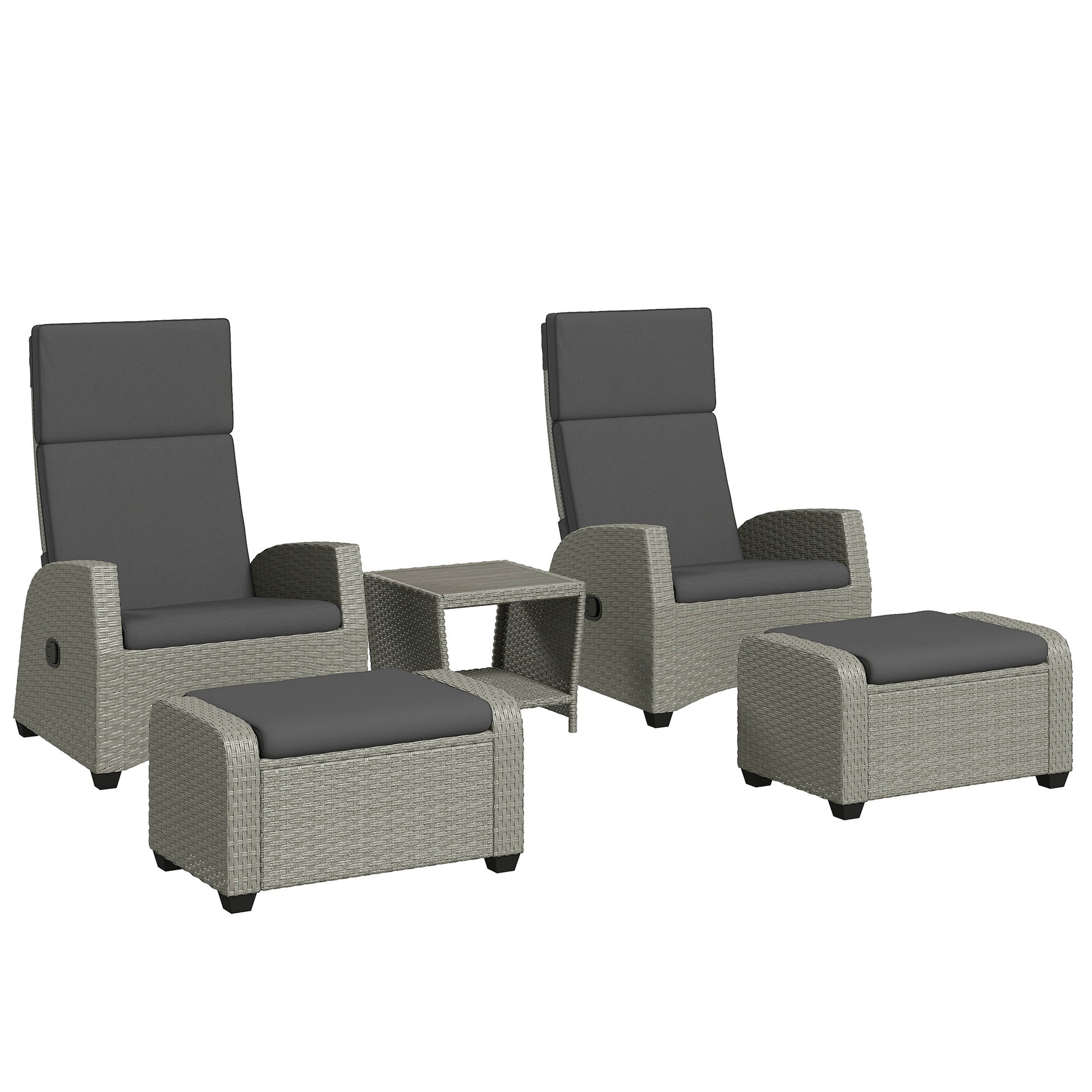 Outsunny 5-Piece Rattan Garden Furniture Set with Cushions - Charcoal Grey