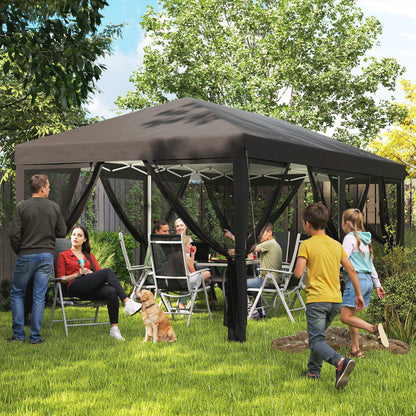 Outsunny 3 x 6m Pop Up Gazebo, Outdoor Canopy Shelter, Marquee Party Wedding Tent with 6 Mesh Walls and Carry Bag, Black