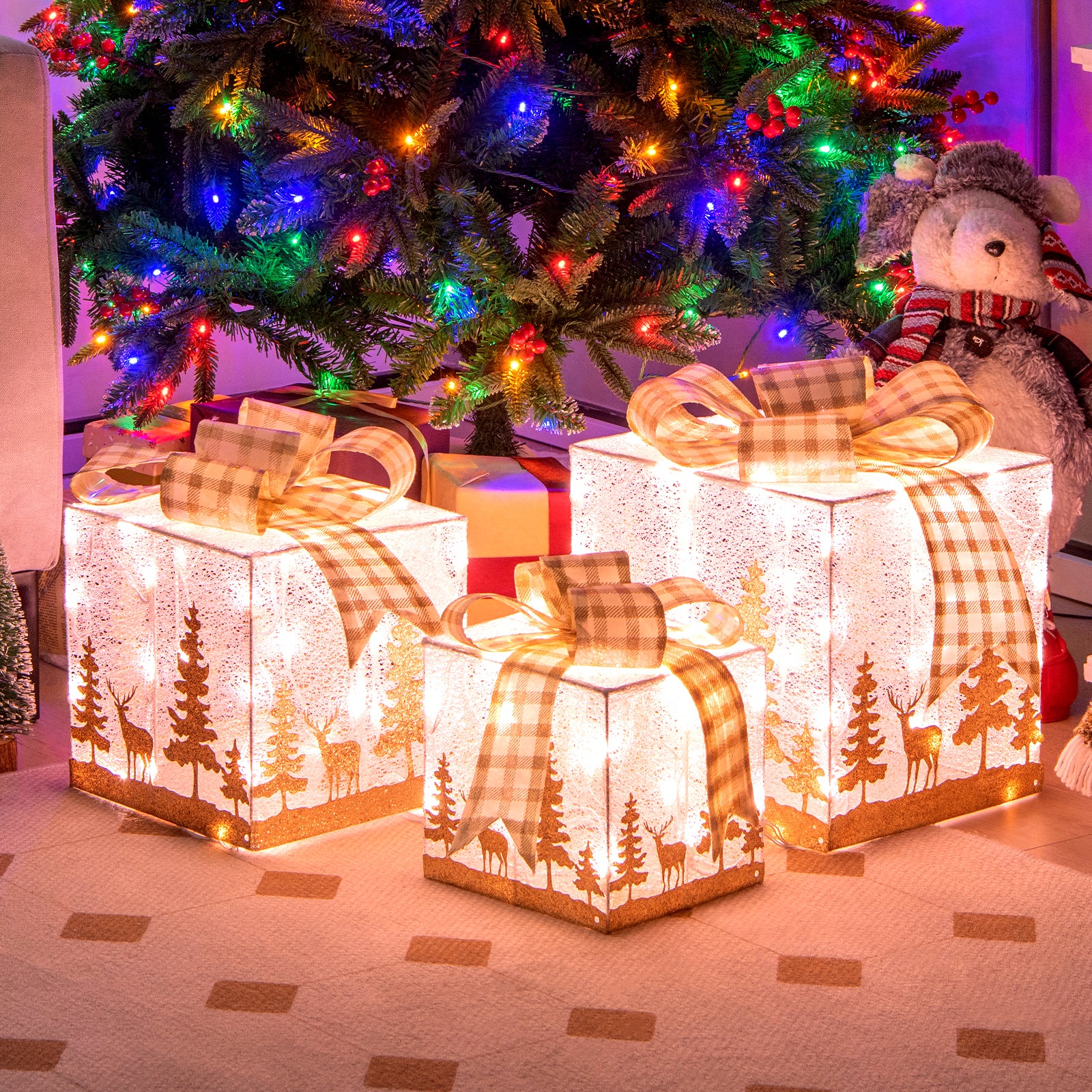  Lighted Christmas Gift Box Set of 3 for Indoor and Outdoor