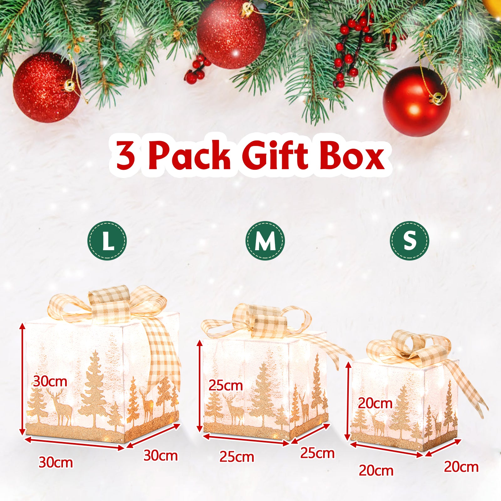 Lighted Christmas Gift Box Set of 3 for Indoor and Outdoor