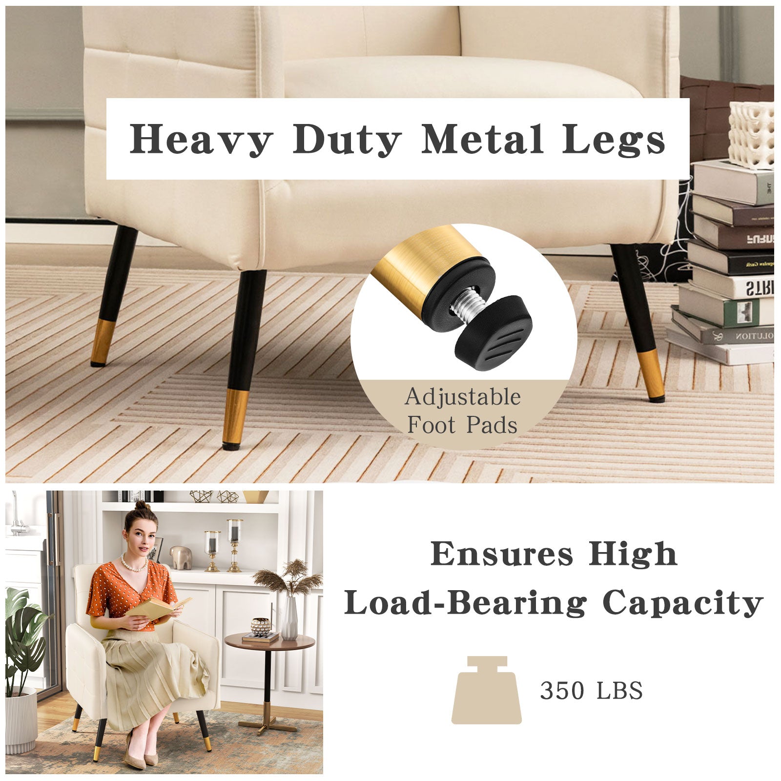 Linen Fabric Accent Chair Single Sofa with Removable Seat Cushion-Beige