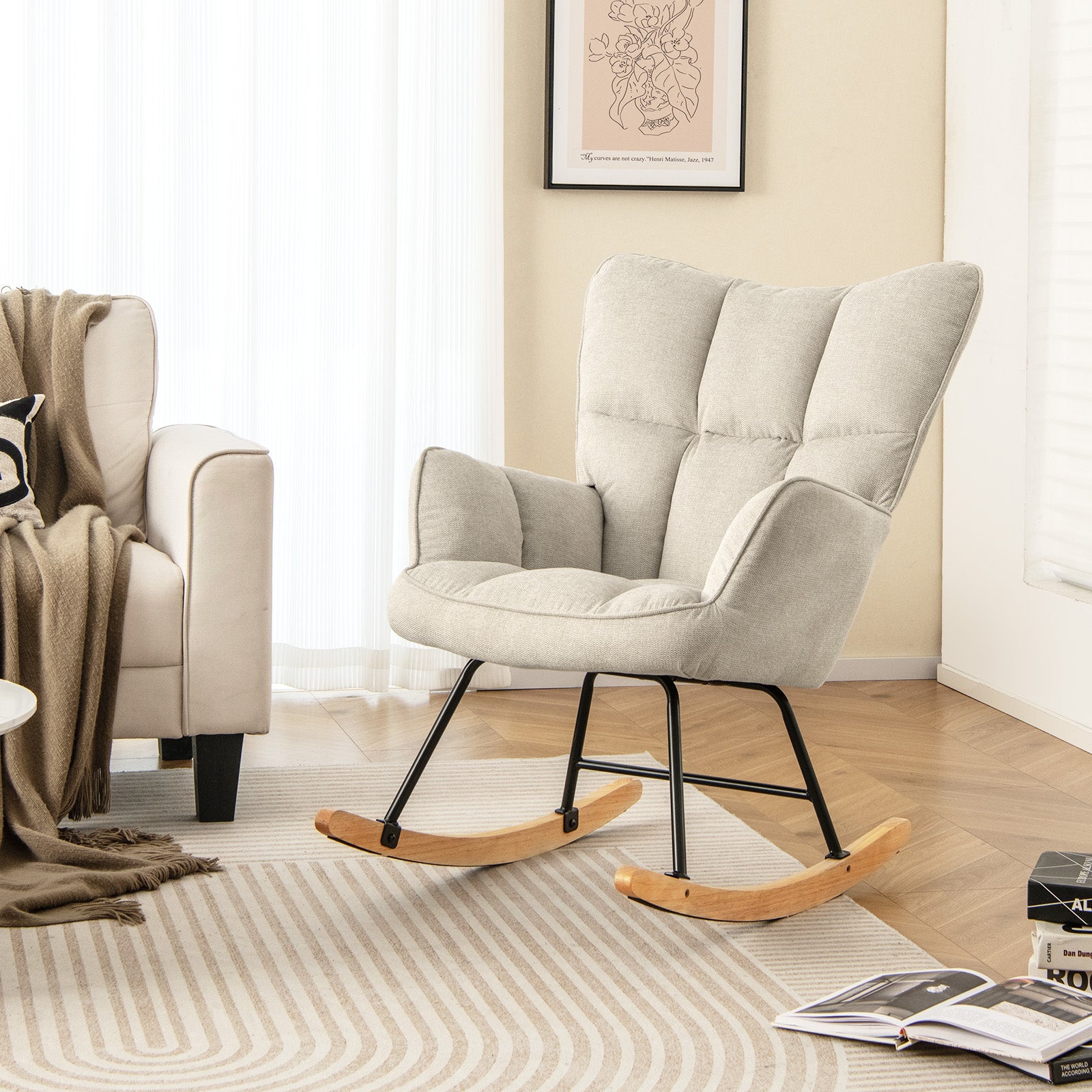 Linen Nursery Rocking Chair Modern Rocking Accent Chair with High Back ...