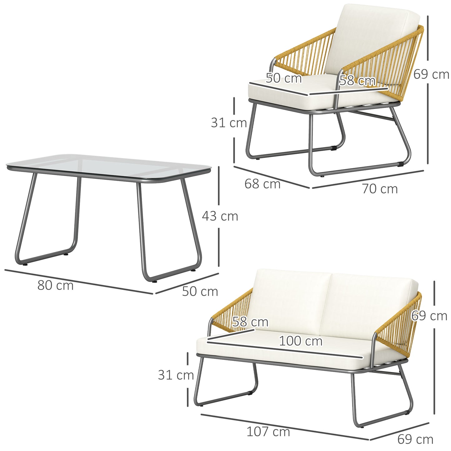 Outsunny Four-Piece Rattan Strong Panel Outdoor Sofa Set - Natural
