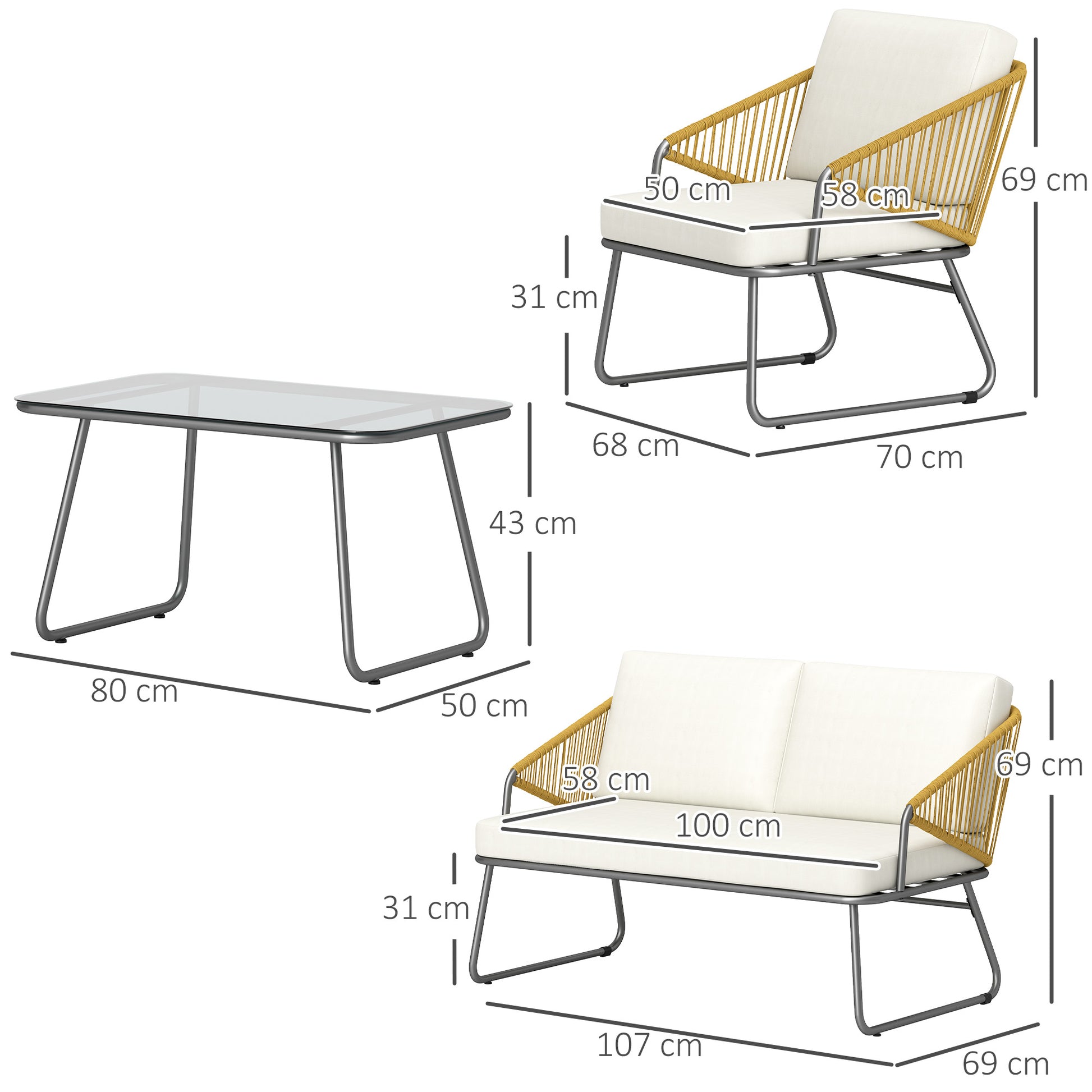 Outsunny Four-Piece Rattan Strong Panel Outdoor Sofa Set - Natural