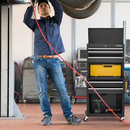 Lockable Tool Storage Cabinet with Handle, Drawers, Wheels and EVA Liner-Black