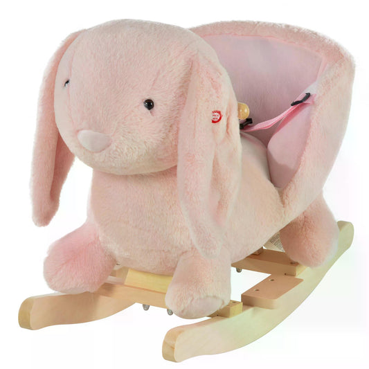 HOMCOM Toddlers Rabbit Plush Rocking Ride On w/ Sound Pink